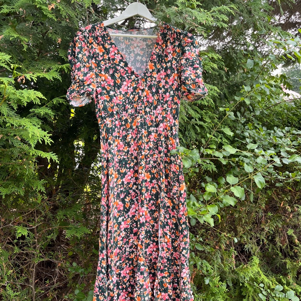 Zara Floral Midi Dress - Black and Pink